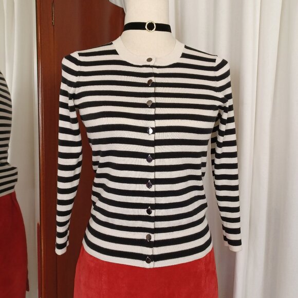 Banana Republic Silk Blend Striped Cardigan, XS, Black & White Horizontal Stripe - Picture 1 of 8